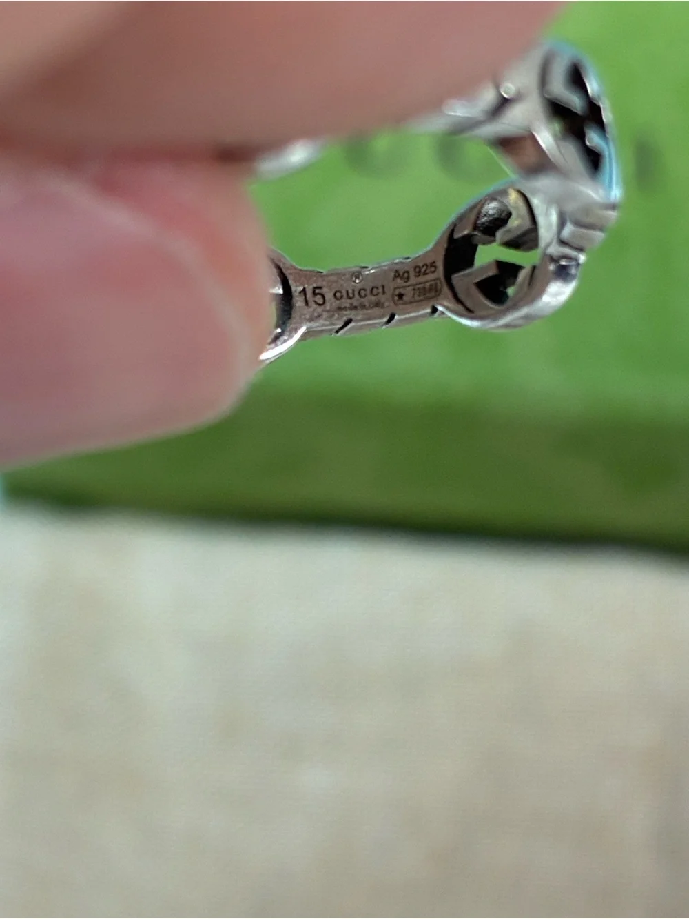 NWT Gucci Silver 925 Interlocking GG Ring - IT Size 15 = 7.25 US